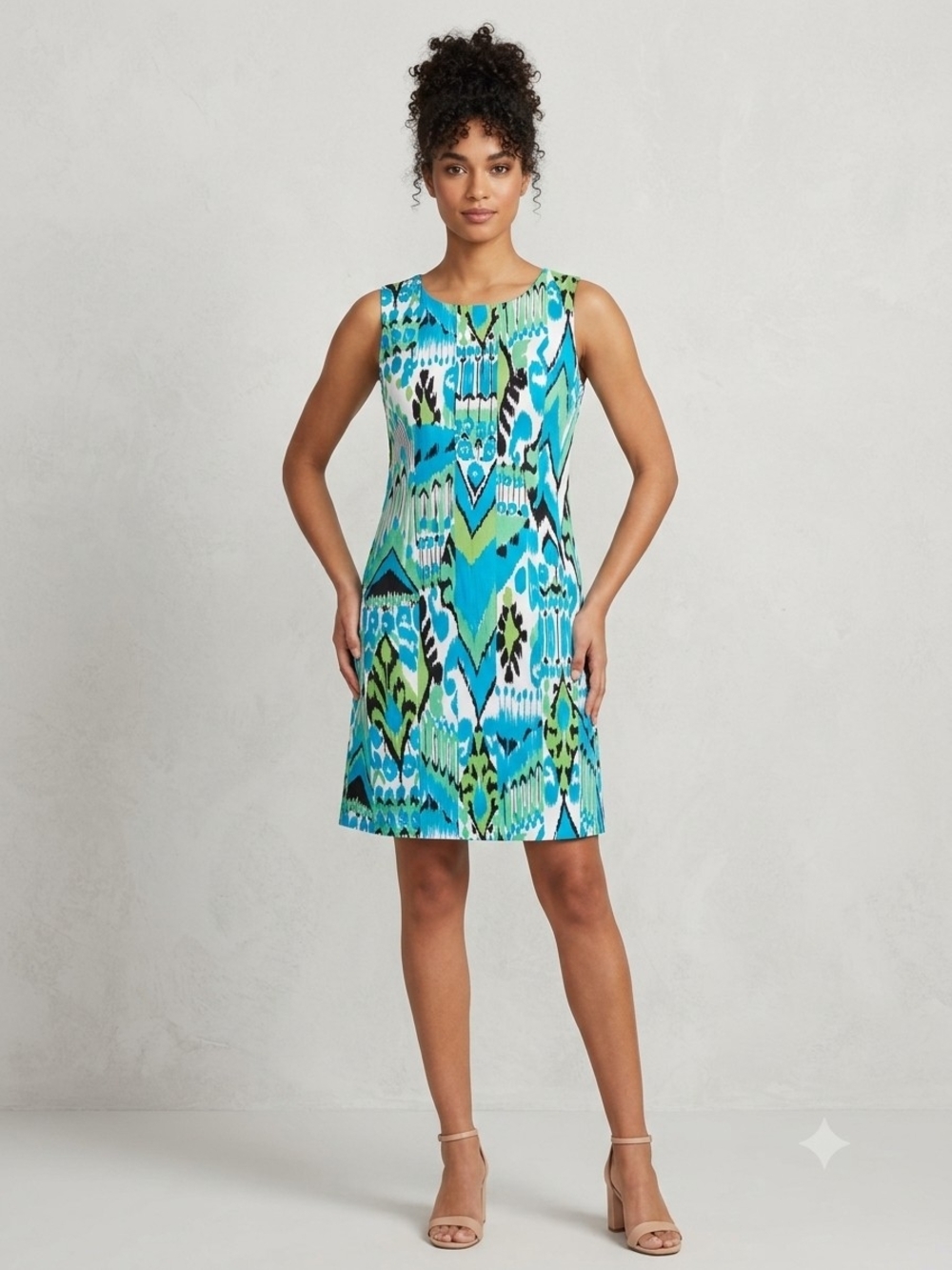Vintage J.W. Treci Sleeveless Turquoise & Green Asymmetrical Shift Dress